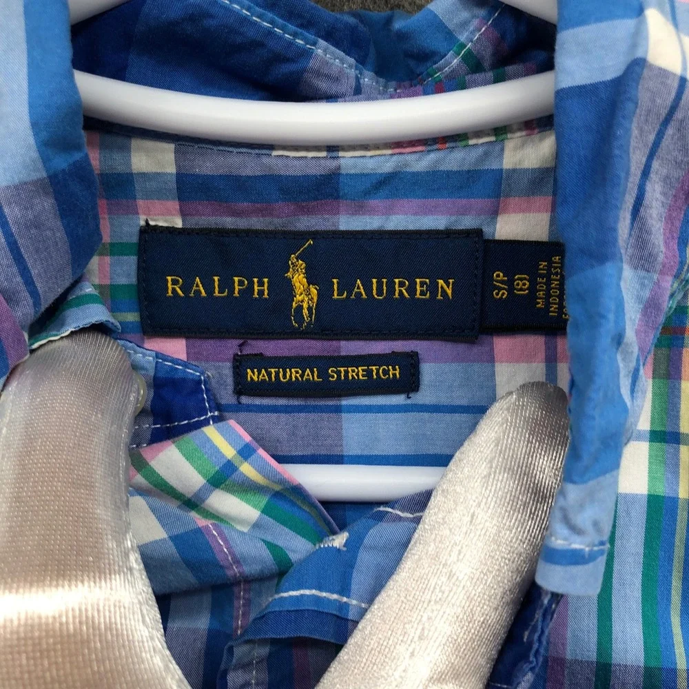 Polo Ralph Lauren Boys Size 8 Long Sleeve Button Down Shirt Blue Plaid
